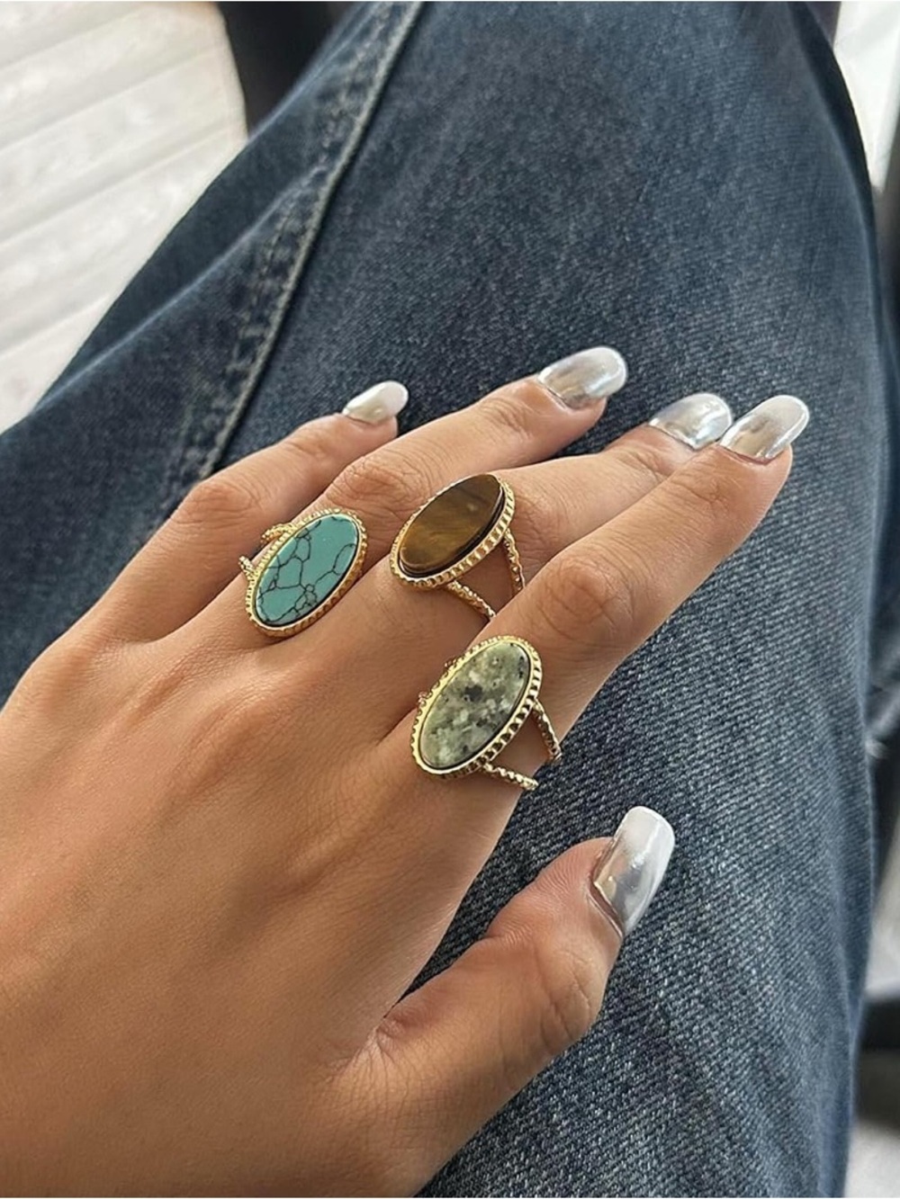 Boho Turquoise Style Gold Plated Ring Adjustable - Picture 5 of 10